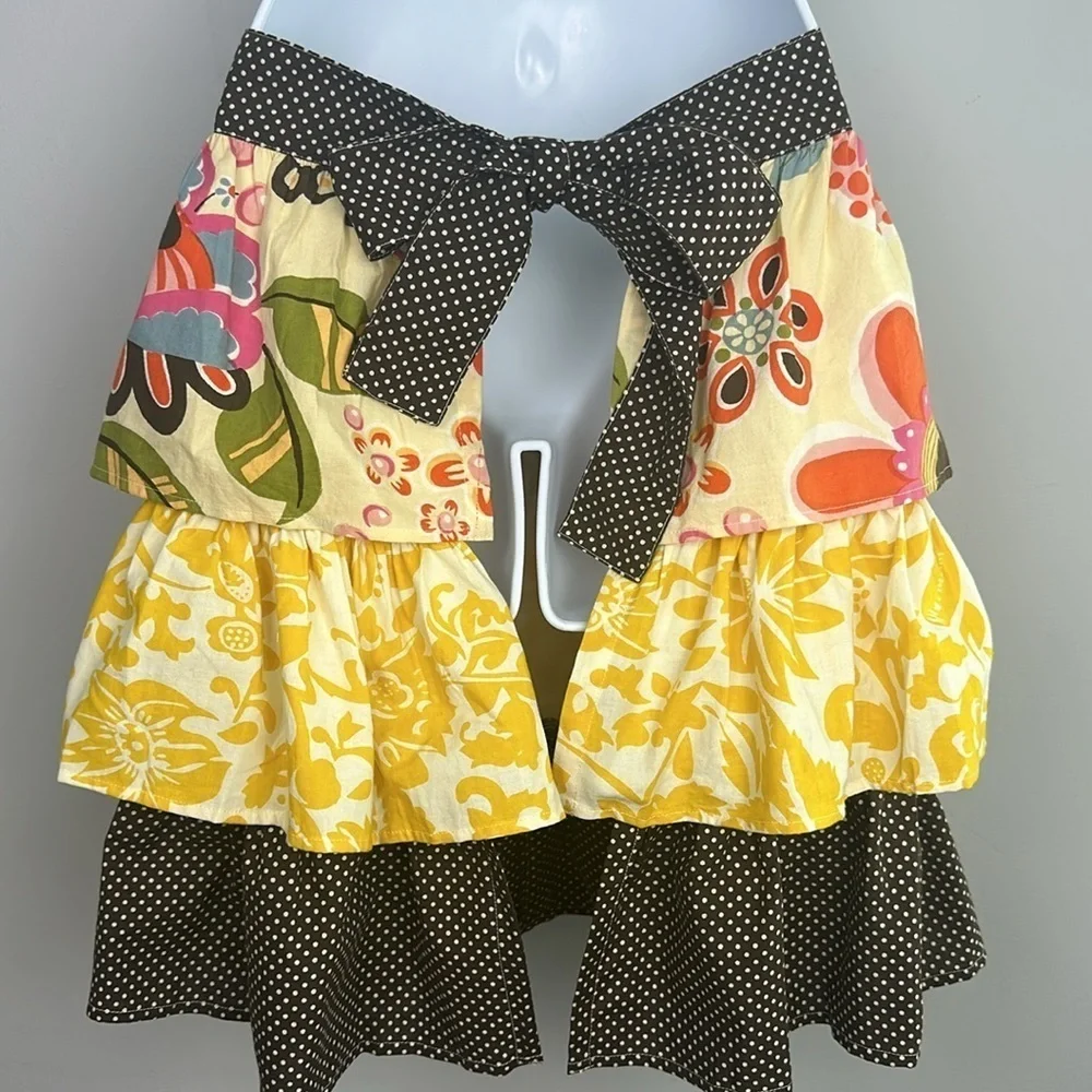NWOT Vintage Pier 1 Bohemian Ruffle Tiered Apron Colorful Art to Wear OS Tie Bow